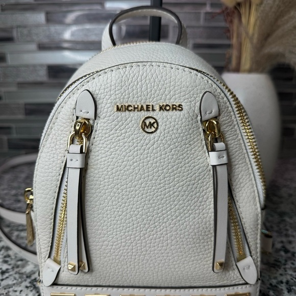 Michael Kors NEW! White and Gold Women\'s Brooklynn Small Backpack